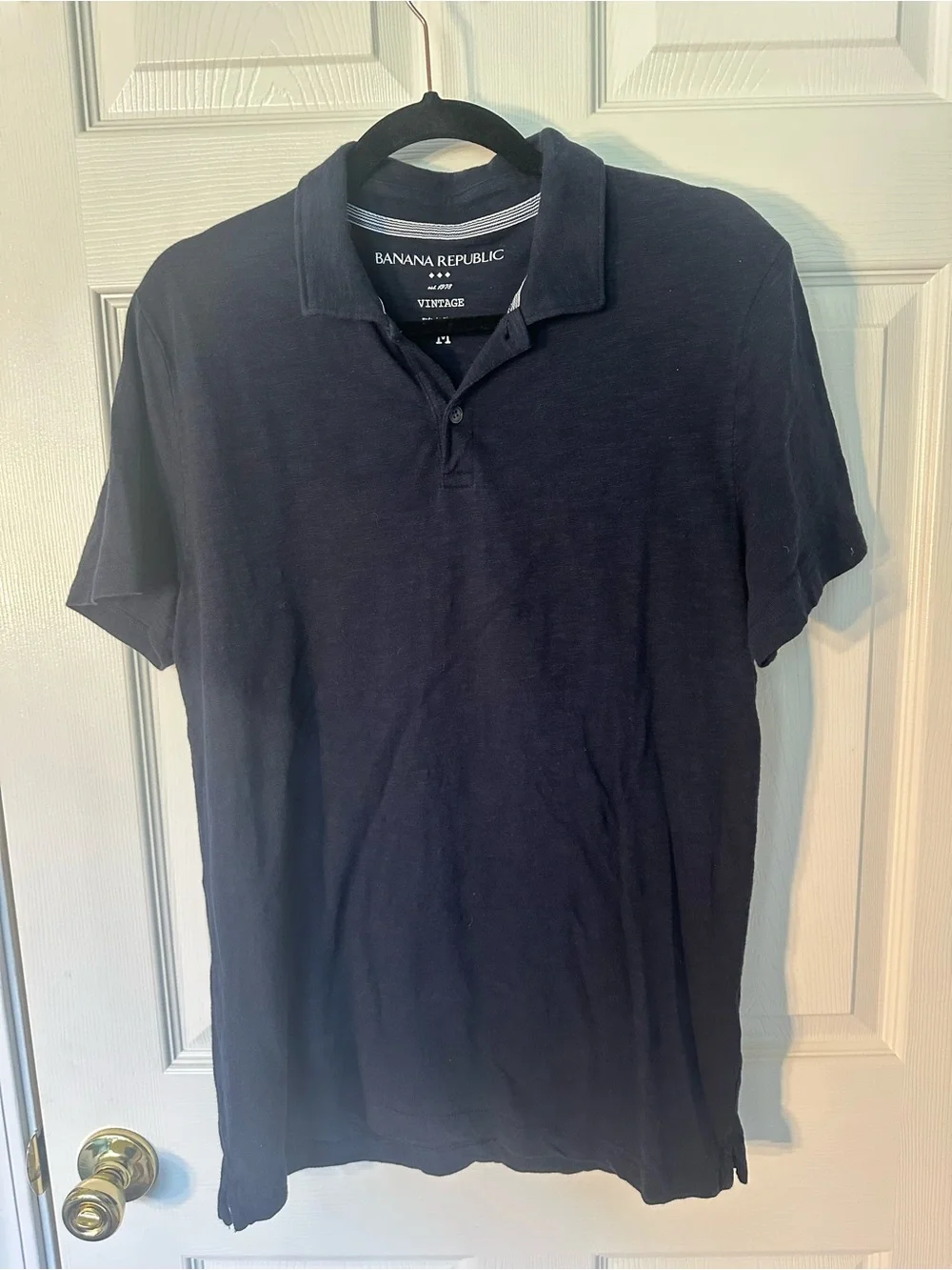 Banana Republic Vintage Men’s M Navy Solid Cotton Short Sleeve Polo